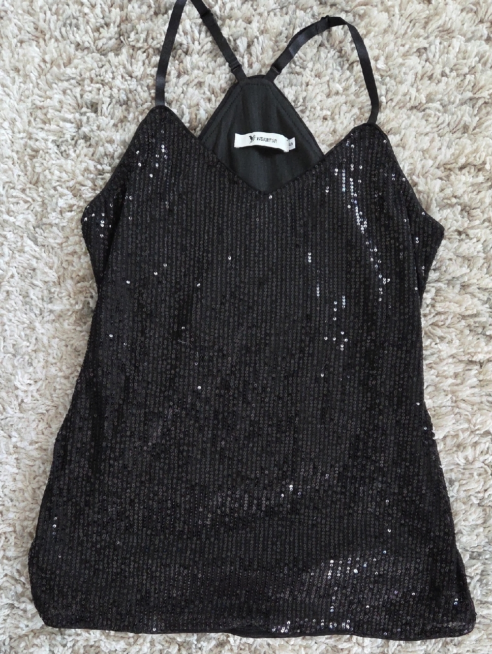 Sequin V-Neck Black Cami with Adjustable Straps